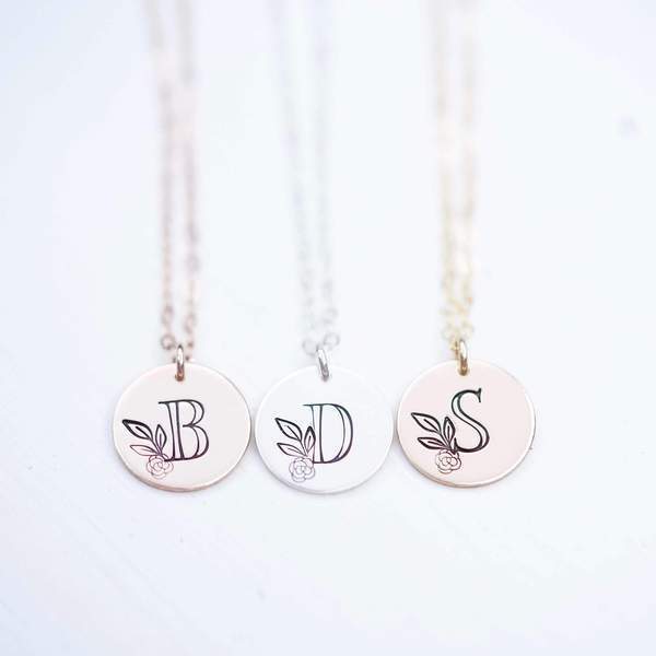 Amazon.com: Women's Sterling Silver Custom Monogram Initial Disc Necklace -  Engrave up to 3 initials (16