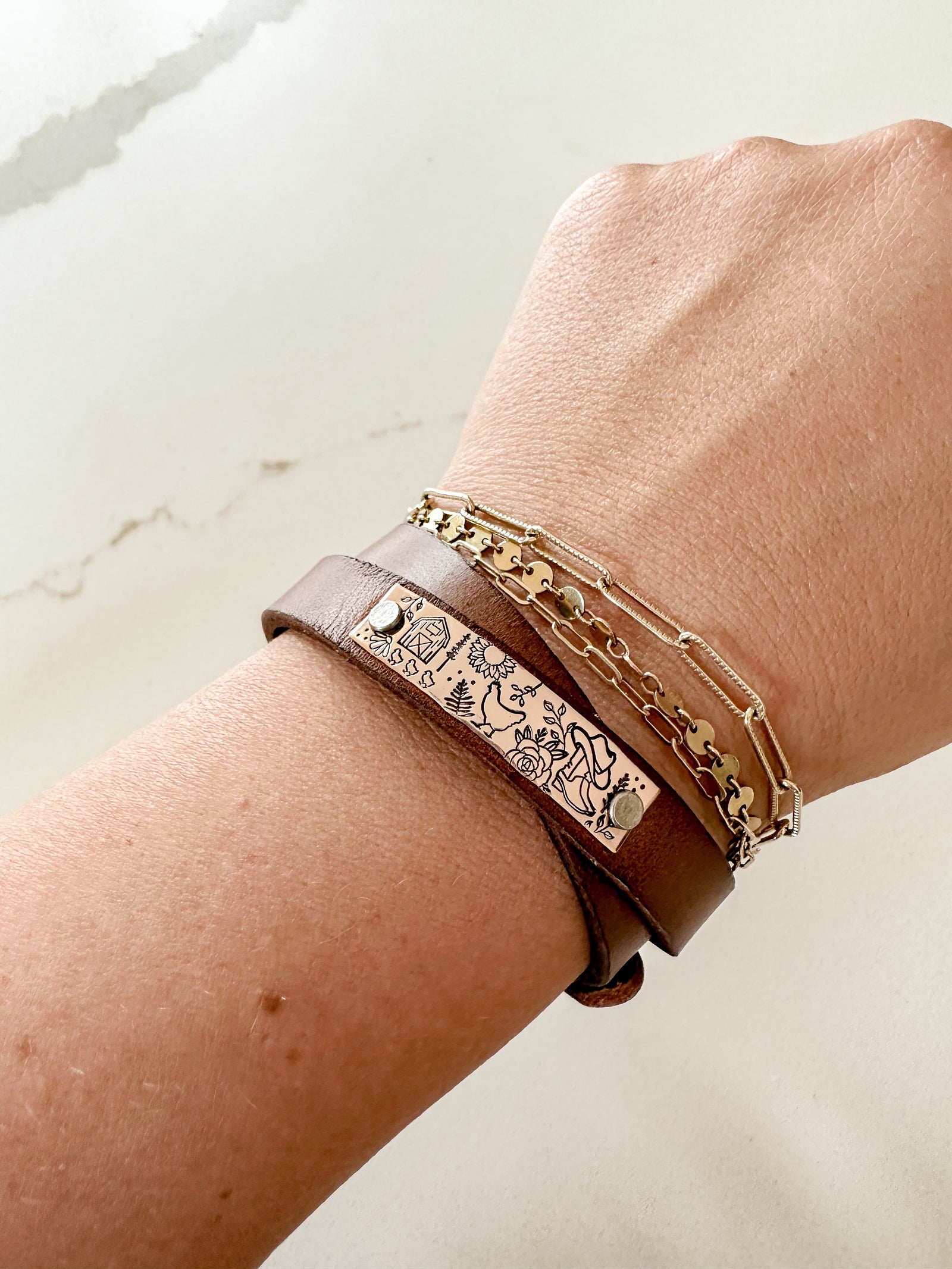 Mountains in Silver Double Wrap Leather Bracelet - Words By Heart