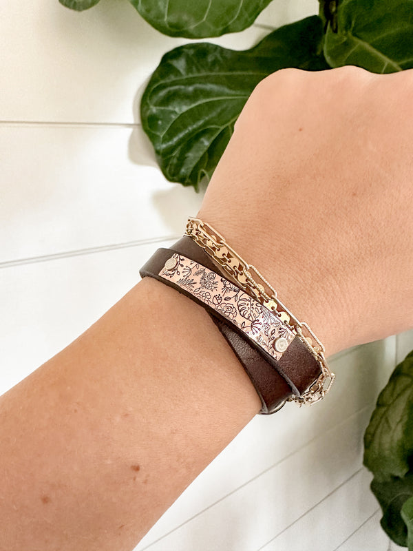 Mountains in Silver Double Wrap Leather Bracelet - Words By Heart